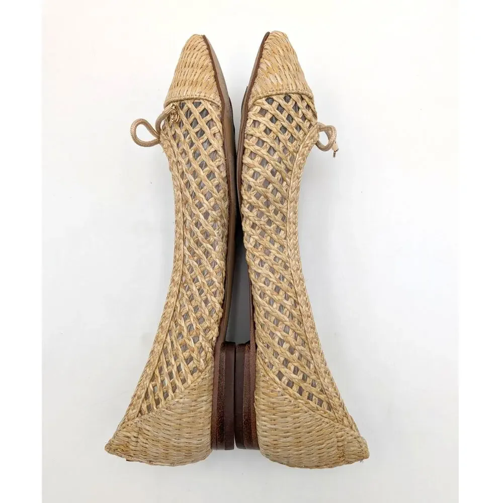 Sam Edelman May Ballet Flat Bow Detail Women's Woven Raffia Size US7 EU37.5